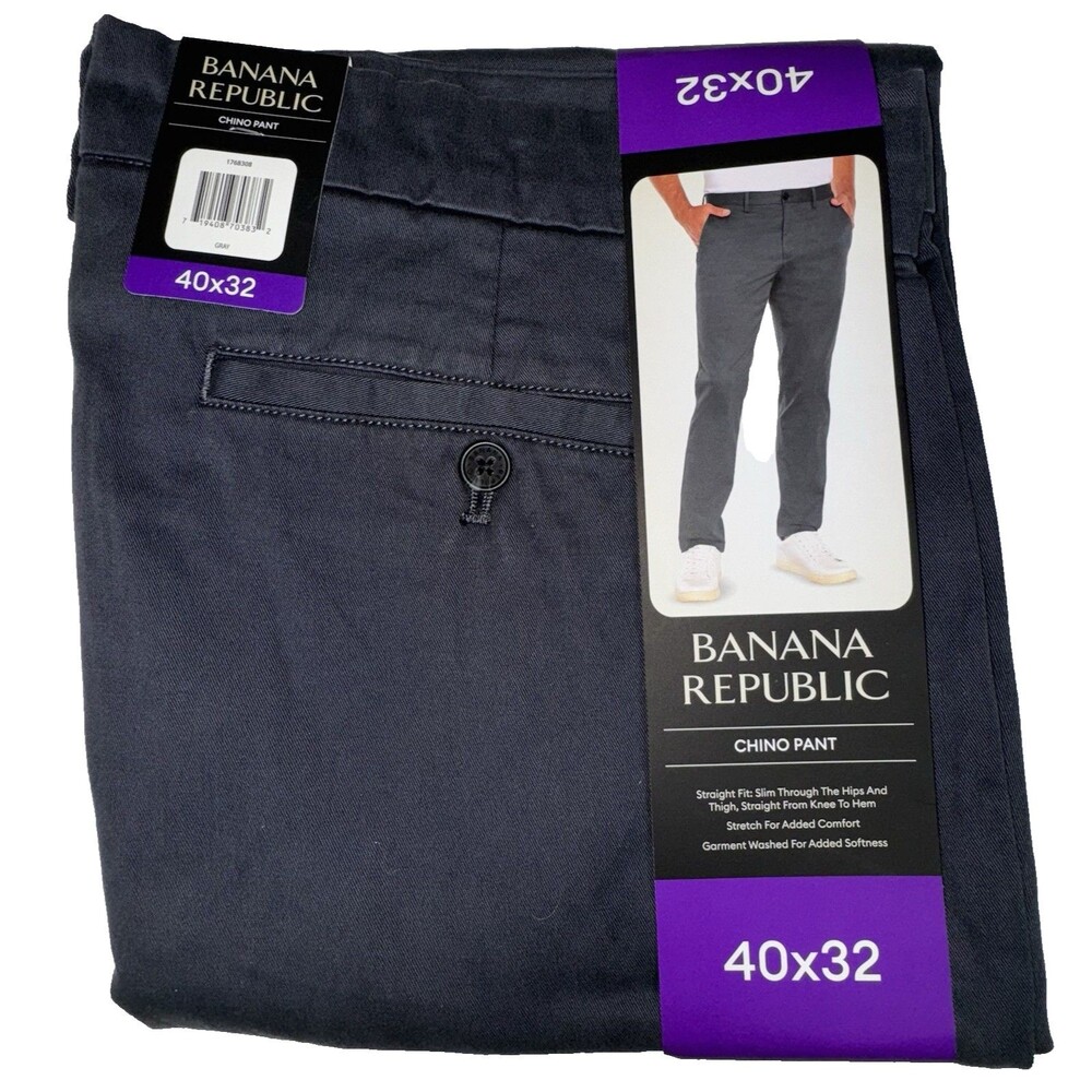 Banana Republic Mens Size 40x32 Gray Pant Chino Straight Slim Fit Stretch Grey